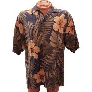 Tommy Bahama Men's Silk Shirt Button Up Hibiscus Print Short Sleeve